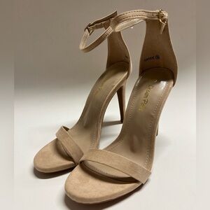 Nude Ankle Strap 4” Heels Suede 5.5